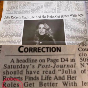 al reconocer su carrera periodico post journal nueva york alburea a julia roberts con error en título de reportaje