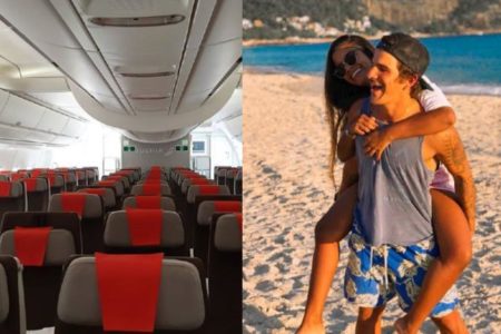 Mujer es captada abordando un avión en bikini